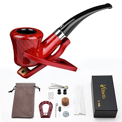 Obetis Tobacco Pipe, Bent Smoking Pipe, Perfect Beginner Pipe Kit with Ultimate Beginner Guide E-Book - Smoking Gift Set and Accessories