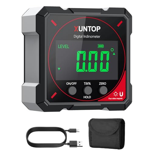 XUNTOP 4 * 90° Inclinomètre Numérique Rechargeable avec Écran LCD IP54 Mesureur d'Angle Digital avec 4 Faces Magnétiques Niveau à Bulle
