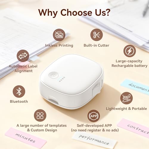 Image of Mini Label Maker Machine with Tape, Portable Bluetooth Thermal Label Printer, Wireless & Rechargeable, Waterproof, Built-in Cutter, for Home Office Kitchen,White