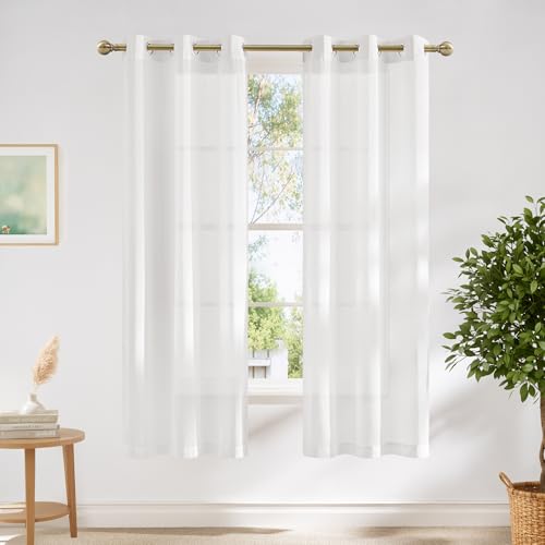 NICETOWN White Sheer Curtains 72 inch Length for Bedroom, Vintage Grommet Linen Blend Semi Sheer Drapes Privacy Window Treatments Light Filtering for Farmhouse, 36" W x 72" L, Set of 2