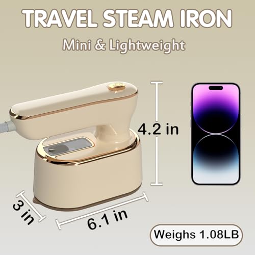 Image of Travel Steamer Iron for Clothes Mini - Portable Ironing Machine Travel Small Size Portable Steamer Travel College Dorm Home Essentials (Beige)