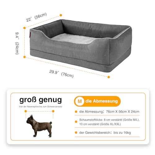 Zedelmaier Orthopädisches Hundebett für mittelgroße & Grosse Hunde, kratzfestes Hundekorb, Dicker Hundekissen, Hundekörbchen waschbar, ergonomisches Hundesofa mit abnehmbarem Bezug, 76×56×24 cm