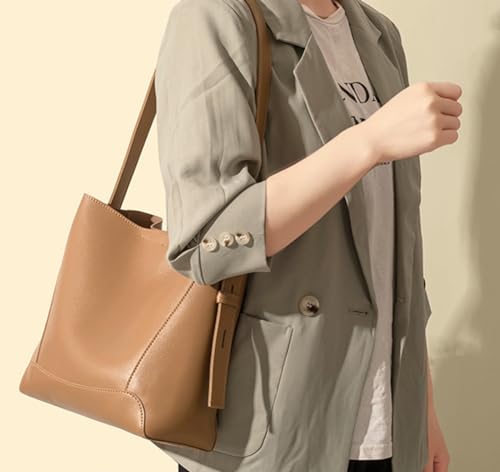 Image of Women's Trendy Tote Bag Vegan Leather Shoulder Crossbody Purse Large Bucket Handbag Soft Top Handle Satchel