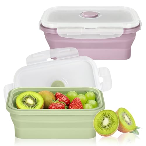 Ouxayapl 2 Pièces Boîte à Lunch Pliable, 550ML Contenants Alimentaires Pliables avec Couvercle, Lunchbox Pliable, Boîte Repas Pliable, Set de Récipients...