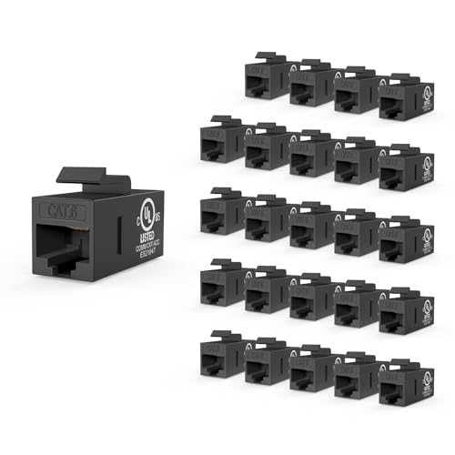 VCE CAT6 RJ45 Keystone Couplers (UL Listed) 25-Pack Ethernet Keystone Jack Female to Female UTP for Cat6/Cat5e/Cat5 Network Cable Black