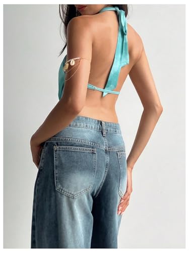 SOLY HUX Women's Backless Halter Crop Top Cowl Neck Tie Back Sexy Going Out Tops Vacation Outfits3