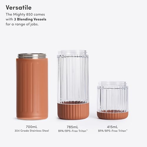 Image of Beast Mighty 850 Stainless Steel | Compact Personal Blender | Extra Vessels | Keeps Blends Cold | Smoothies, Shakes, Sauces, Dips | Portable Straw Caps and Lids | 850W (Terra)