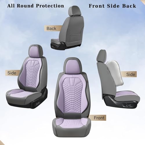 Image of Coverado Car Seat Covers, Front Seat Cover, Waterproof Nappa Leather Seat Covers for Cars, Driver Car Seat Protectors, Gray and Purple Automotive Seat Covers Universal Fit for Most Cars