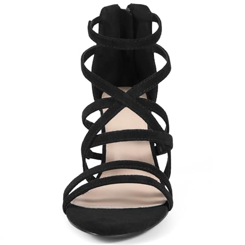 Allegra K Women's Gladiator Heels Strappy Back Zip Chunky Heel Sandals3