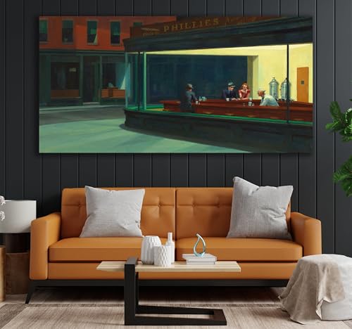 XIANGPEIFBH Toile Nighthawks, Décoration murale géante sur toile, Œuvre d'Edward Hopper, Tableau Nighthawks, Edward Hopper, Nighthawks 40x80cm(16x32inch) sans cadre
