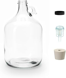 North Mountain Supply 1 Gallon Glass Fermenting Jug Kit with 2-Piece Airlock, #6.5 Drilled Stopper & Black Polyseal Lid | for Wine, Beer, Kombucha & Mead Brewing