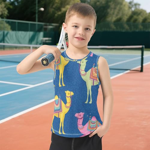 Colorful Camels on Blue Boys Tank Top Sleeveless T-Shirt Athletic Tank Tops 3-15T2