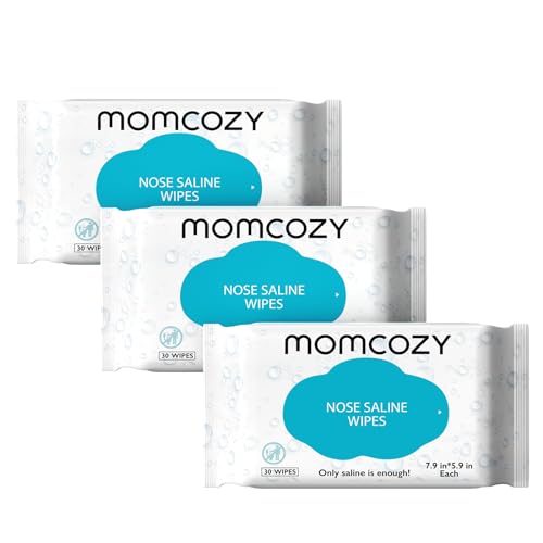 Baby Wipes, Momcozy Nose Saline Baby Wipes, Made Only With Natural Saline, No Additives, 100% Biodegradable, Unscented & Hypoallergenic for Sensitive Skin, Easy to Carry, 90 Count (Pack of 3)