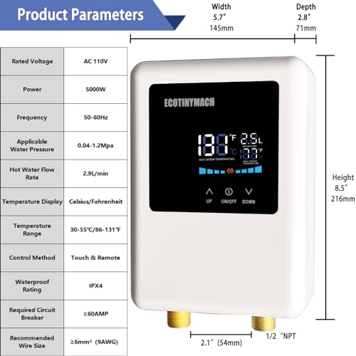 Ecotinymach Tankless Water Heater Electric 110V, 5000W Instant Water Heater Under Sink thumb #1
