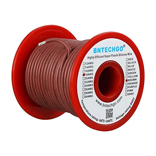 Image of BNTECHGO 18 Gauge Silicone Wire Brown 100ft Stranded Tinned Copper Wire | Flexible 18 AWG Stranded Wire Silicone Rubber Insulation For RC Models, Drone, Robot, Battery, EV Charger, 3D Printer, DIY
