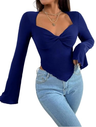 Rongseng Damen Langarmshirt Sweetheart Ausschnitt Oberteil Elegant Langarm...