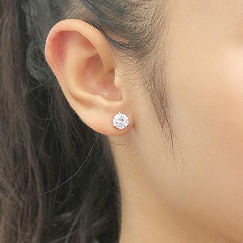 925 Sterling Silver Earrings 2.5 Cttw Round Cz Stone Martini Setting Three Prong Stud Earrings #TOP3