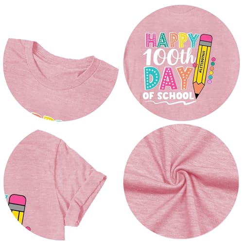 Image of 100th Day of School Shirt for Women Teacher Graphic T-Shirt Funny Teach Short Sleeve Tee Tops