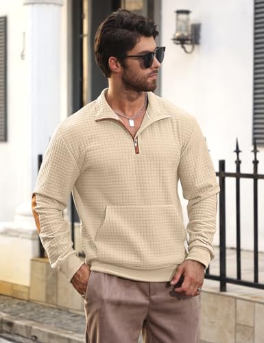 Mens Sweatshirt Casual Stand Collar Quarter Zip Pullover Fall Waffle Sweaters Long Sleeve with Pockets2