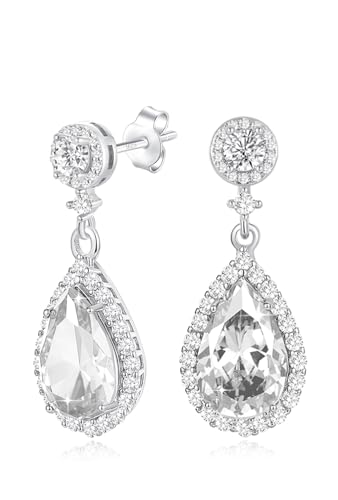 Diamond Dangle Stud Earrings for Women 925 Sterling Silver Post,Teardrop Crystal Rhinestone Drop Dangling Wedding Earring Costume Hypoallergenic & Nickel Free Jewelry Diamond