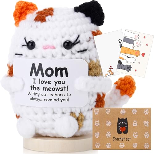Peryiter Crochet Cat Gifts for Mom from Daughter Son Mother's Day Positive Cute Support Knitted...