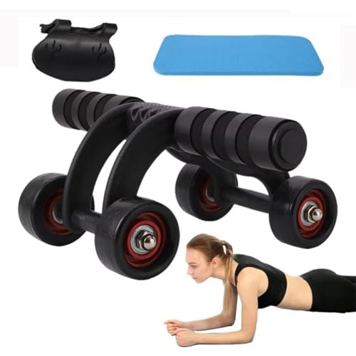 Rodillo de rueda abdominal, rodillo de rueda muscular de 4 ruedas, con rodillera de espuma y barra de flexión, equipo de entrenamiento de fuerza, equipo de entrenamiento deportivo para hombres y