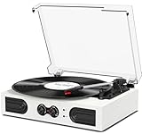 Vinyl Record Player with Built-in Speakers, Vintage 3-Speed Turntable, Bass/Treble Control, Headphone Jack, RCA/AUX Outputs, Belt-Driven LP Player, Pink
