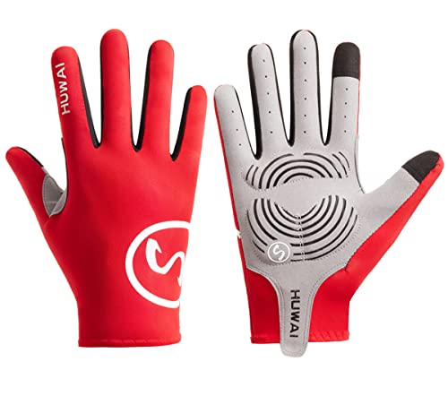 SUJAYU Padded Full Finger Cycling Gloves Mountain Bike Gloves, Breathable MTB Glove Racing Glove for Men Women (Red, X-Large)