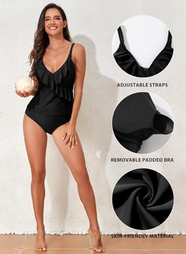 Aleumdr Two Piece Tankini Swimsuit for Women Tummy Control Bathing Suits Ruffled Top with Bikini Bottoms Swimwear - Image 6