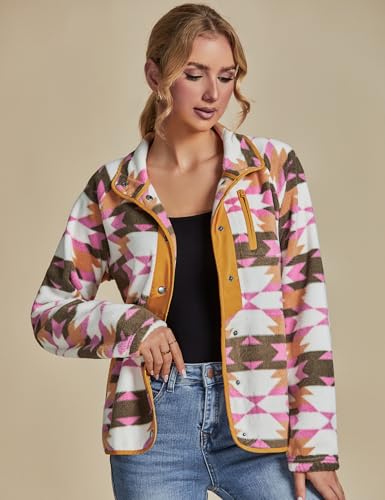 luvamia Fleece Jacket Women Winter Western Aztec Print Fall Button Down Shacket Lightweight Coat with Pockets3
