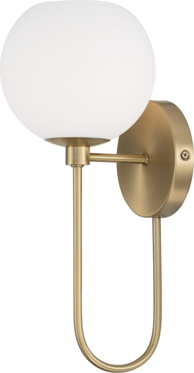 HomePlace Lighting 652111AD-548 Ansley Retro/Vintage Mid-Century Art Deco Soft White Glass Wall Sconce, 1-Light 100 Watt, 15" H x 7" W, Aged Brass