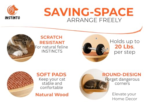 Set de 4 repisas redondas de pared para gatos en madera natural miniatura 5
