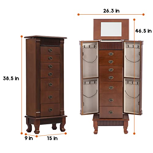 Fdw TXH-JC98-BROWN JEWELRY CABINET Jewelry Cabinet Jewelry Chest Jewelry Armoire Wood Jewelry Box Storage Stand Organizer thumb #6