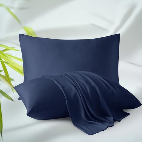 Bamboo Viscose Zippered Pillow Cases King Size Set of 2 400 Thread Count Cooling Pillow Protectors for Hot Sleepers Luxurious Hotel Quality - Silky Soft Breathable (20x36 Inches Navy Blue)