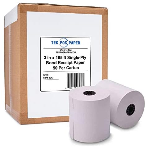 TEK POS - 1-Ply - Kitchen Printer Bond Receipt Paper - 3" x 165’ - White - 50 Rolls - USA Made Cover