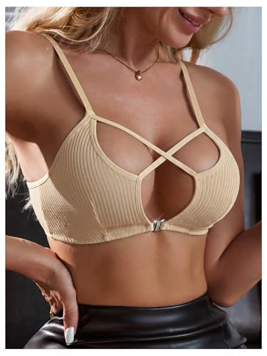 Image of SOLY HUX Front Closure Bras for Women Strappy Bralette Wireless Criss Cross Cut Out Knitted Everyday Bra