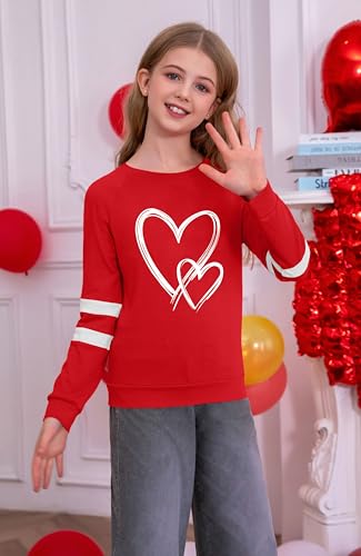 Image of Ithalt Kids Valentine Shirt Girls Valentines Shirts Cute Heart Graphic Long Sleeve Tee Tops 4-14y