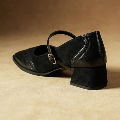 Image of Theater Duchess Mary Jane Heels for Women | Vintage-Inspired Square Toe Block Heels with Brogue Detailing | Classic Formal Pumps