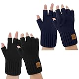 AEYURUID Guantes sin Dedos Hombre Térmicos - Guantes Invierno Mujer Hombre Tejidos Calefacción Multiuso Conducir, Trabajo, Ciclismo,Negro Azul