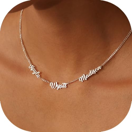 18K Gold Plated Name Necklace Personalized,Multiple Custom Name Necklace Family Necklace with Names Customized Choker Necklace for Women