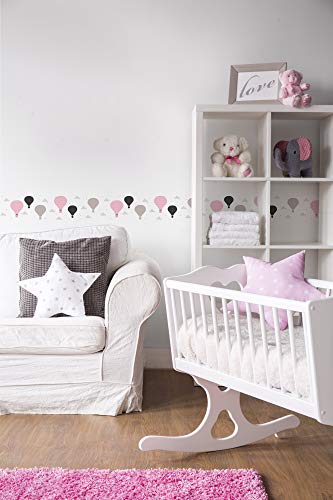 A.S. Création selbstklebende Bordüre - Papierbordüre mit kinderfreundlichen Motiven in Rosa, Grau und Schwarz - auf 5,00 m x 0,15 m je Rolle