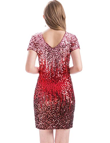 Image of MANER Women's Sequin Glitter Short Sleeve Dress Sexy V Neck Mini Party Club Bodycon Dresses