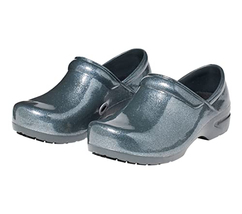 Image of Anywear SR Angel Slip Resistant Work Shoes for Women - Fluid Resistant Nursing Clogs - All Day Comfort Gardening, Nurse Clogs & Chef Shoes - Silver Cloud Pearl Glitter - 11 Women /9 Men
