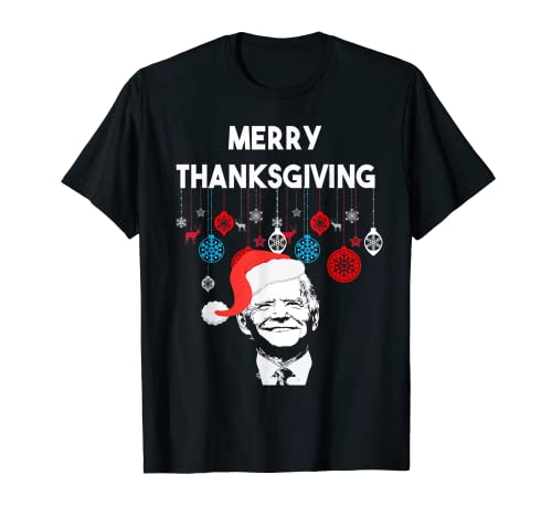 Funny Joe Biden Santa Xmas Hat Merry Thanksgiving Christmas T-Shirt