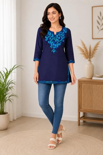 Image of Women's Pure Cotton Embroidered Short Kurtis