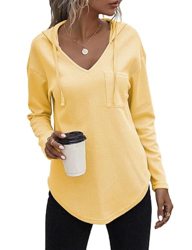 Cuptacc Pullover Damen Kapuzenpullover Oversize Weich Langarmshirt Bluse Tunika Sweatshirt Oberteile Damen Mode Bequem Hoodie Maisgelb 2XL