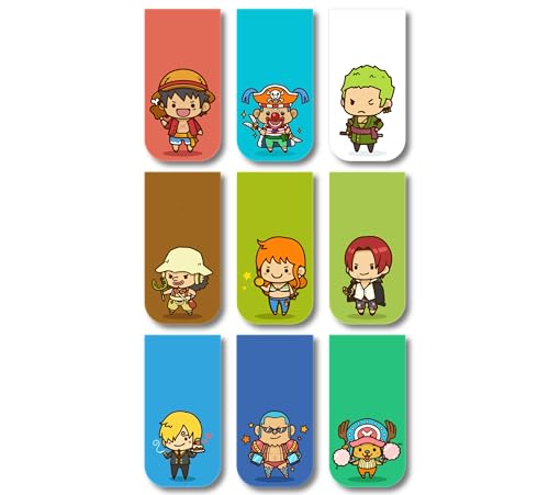 Image of Anime Bookmarks Chibi - Set of 9 Magnetic Bookmarks | Best Gift for Readers, Book Enthusiast & Fans | Fridge Magnets (One Piece Chibi)