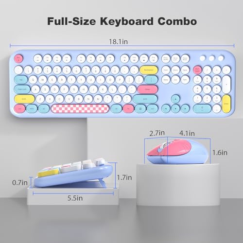 Image of Atelus Wireless Keyboard and Mouse, Full Size Typewriter Keyboard and Cute Cat Shape Design Mouse Combo for Windows 7 /8 /10, Laptop, Desktop, PC, Computer (Blue)