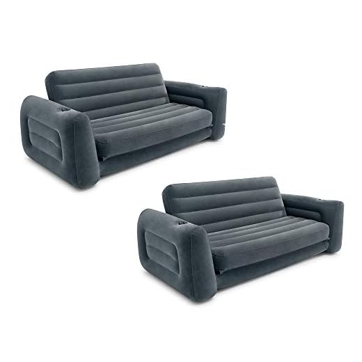 Intex Queen Size Inflatable Pull-Out Sofa Bed Sleep Away Futon Couch with 2 Cupholders (Pump Not Included), Dark Gray (2 Pack)