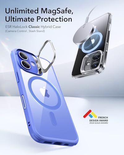 Image of ESR for iPhone 16 Plus Case, Camera Control Button Compatible with MagSafe, Military-Grade Protective Case, Built-in Stash Stand Phone Case, Scratch-Resistant Back Cover, Classic Series, Clear Blue